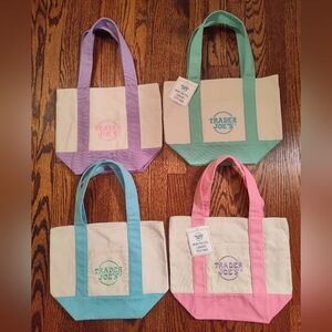 Complete Set Of 4 Trader Joe's Pastel Mini Totes Canvas Bags